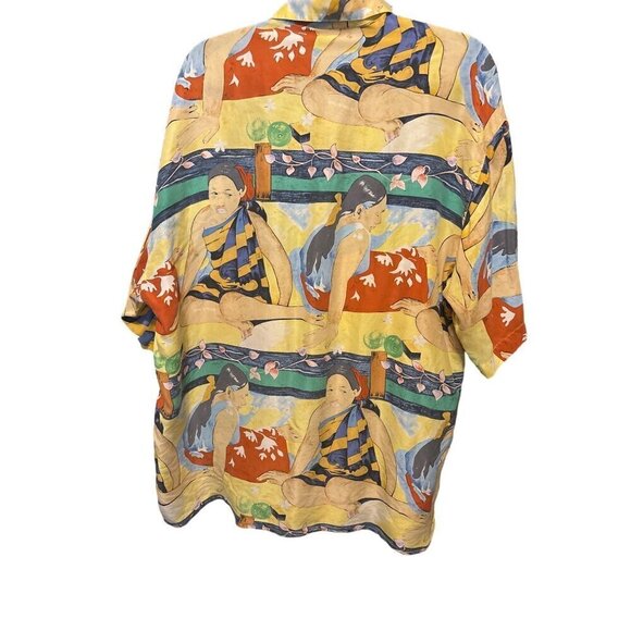 AS IS Silk Club Mens Graphic Shirt Polynesian Inspired Fabric Project Repurpose - Picture 2 of 14